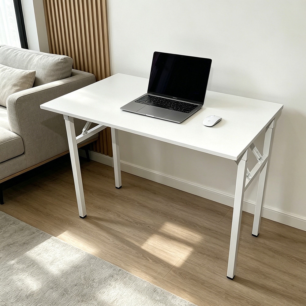 Sammenleggbart bord 100×60×75 cm / skrivebord med stålramme / monteringsfritt databord – Hvit