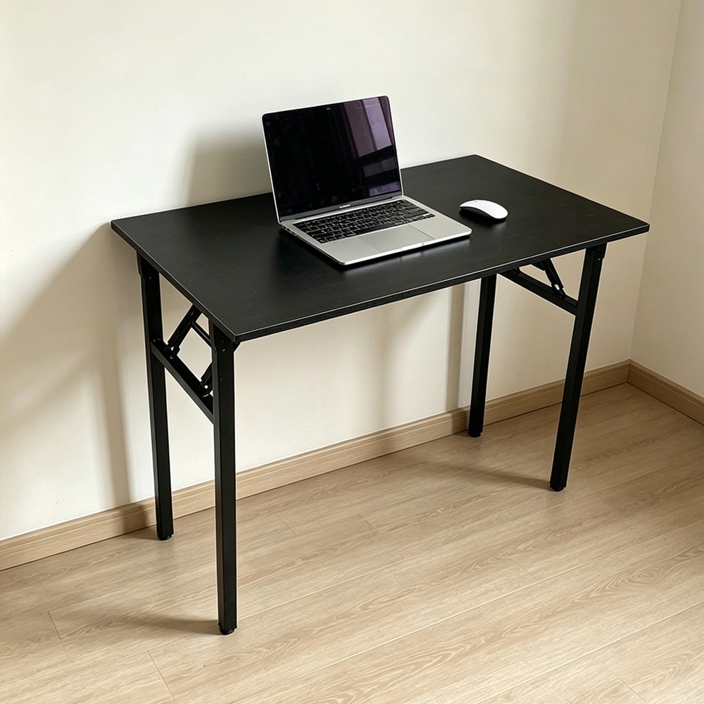 Sammenleggbart bord 100×60×75 cm / skrivebord med stålramme / monteringsfritt databord – Svart