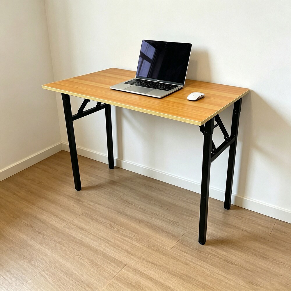Sammenleggbart bord 100×60×75 cm / skrivebord med stålramme / monteringsfritt databord – Bambus/svart