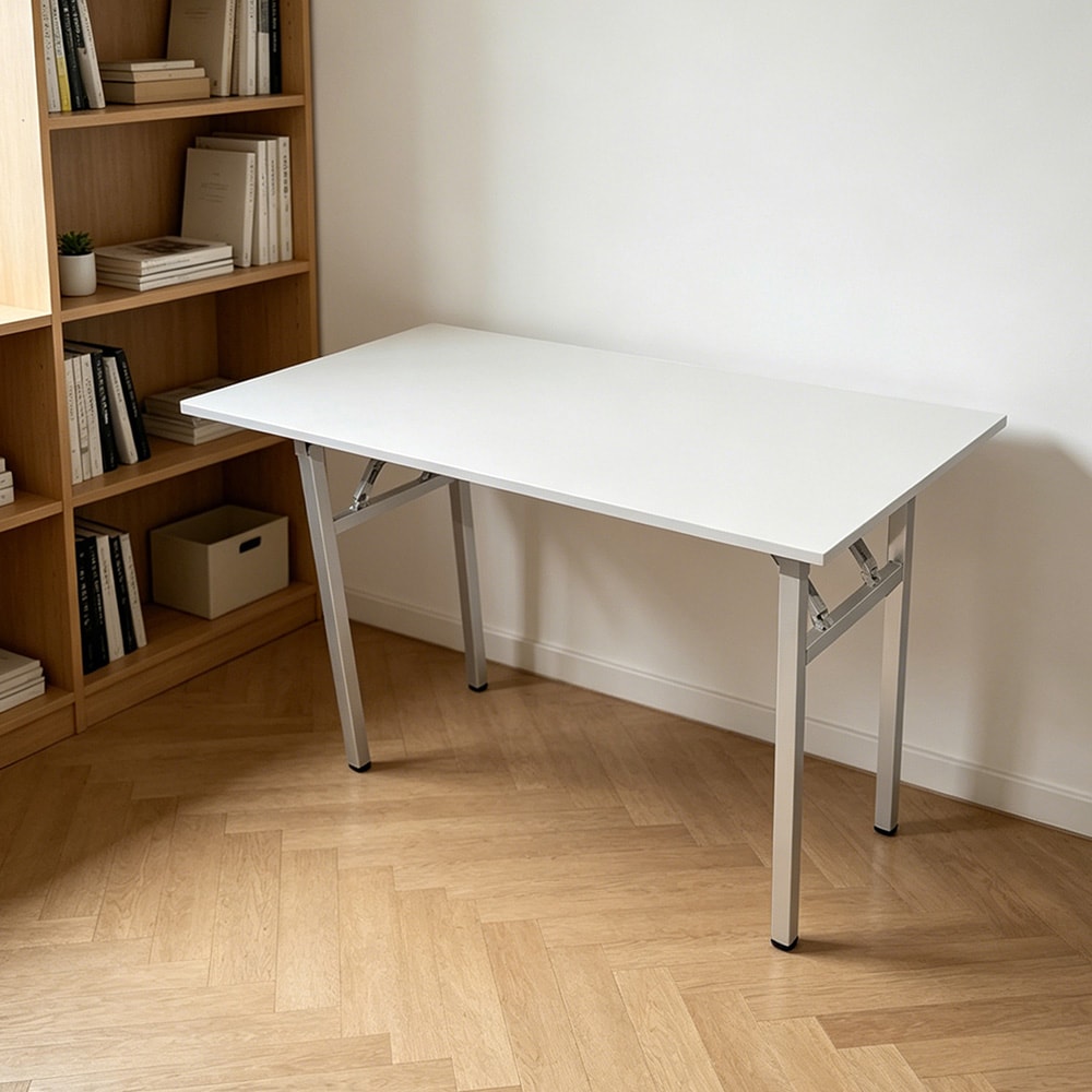 Sammenleggbart bord 120×60×75 cm / skrivebord med stålramme / monteringsfritt databord – Hvit