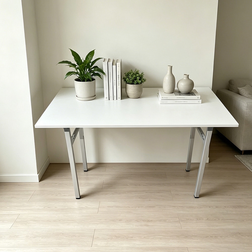 Sammenleggbart bord 120×60×75 cm / skrivebord med stålramme / monteringsfritt databord – Hvit