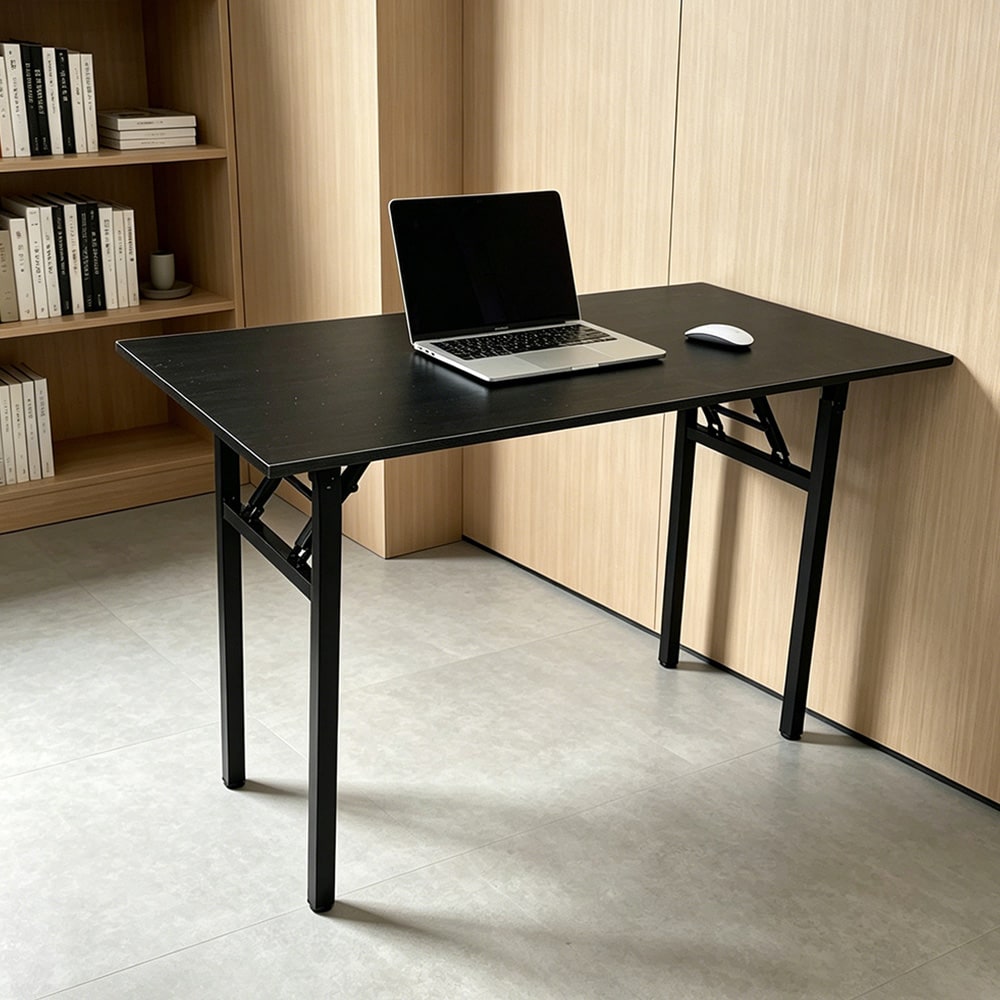 Sammenleggbart bord 120×60×75 cm / skrivebord med stålramme / monteringsfritt databord – Svart