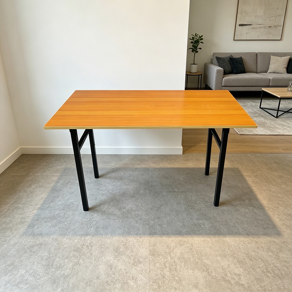 Sammenleggbart bord 120×60×75 cm / skrivebord med stålramme / monteringsfritt databord – Bambus/svart