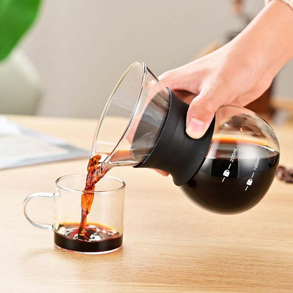 Pour-over-brygger i glass med filter og silikonhåndtak, 200 ml / Kaffebrygger for manuell brygging