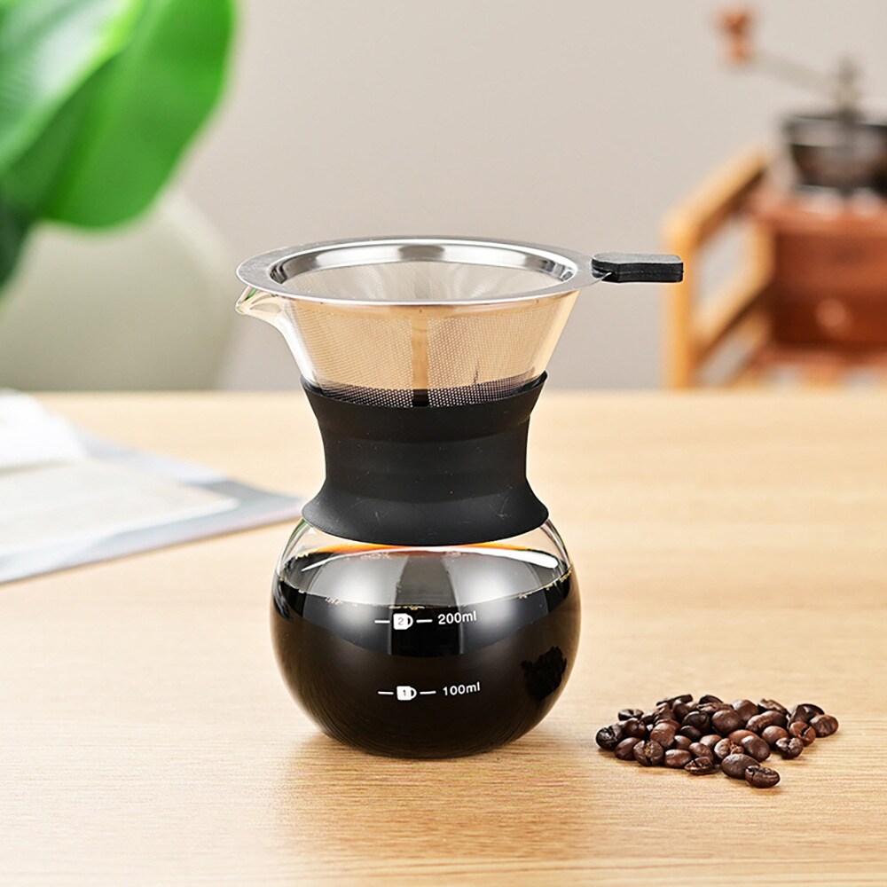 Pour-over-brygger i glass med filter og silikonhåndtak, 200 ml / Kaffebrygger for manuell brygging