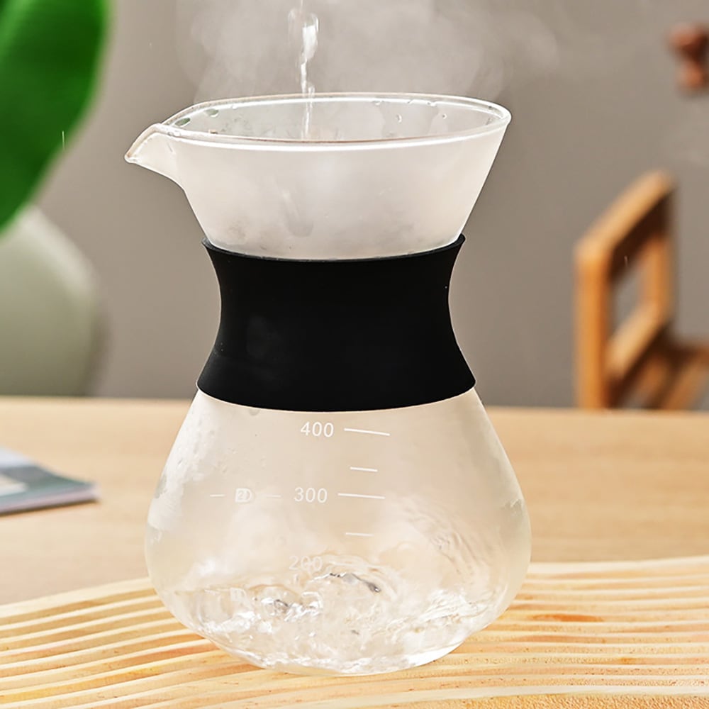 Pour-over-brygger i glass med filter og silikonhåndtak, 400 ml / Kaffebrygger for manuell brygging