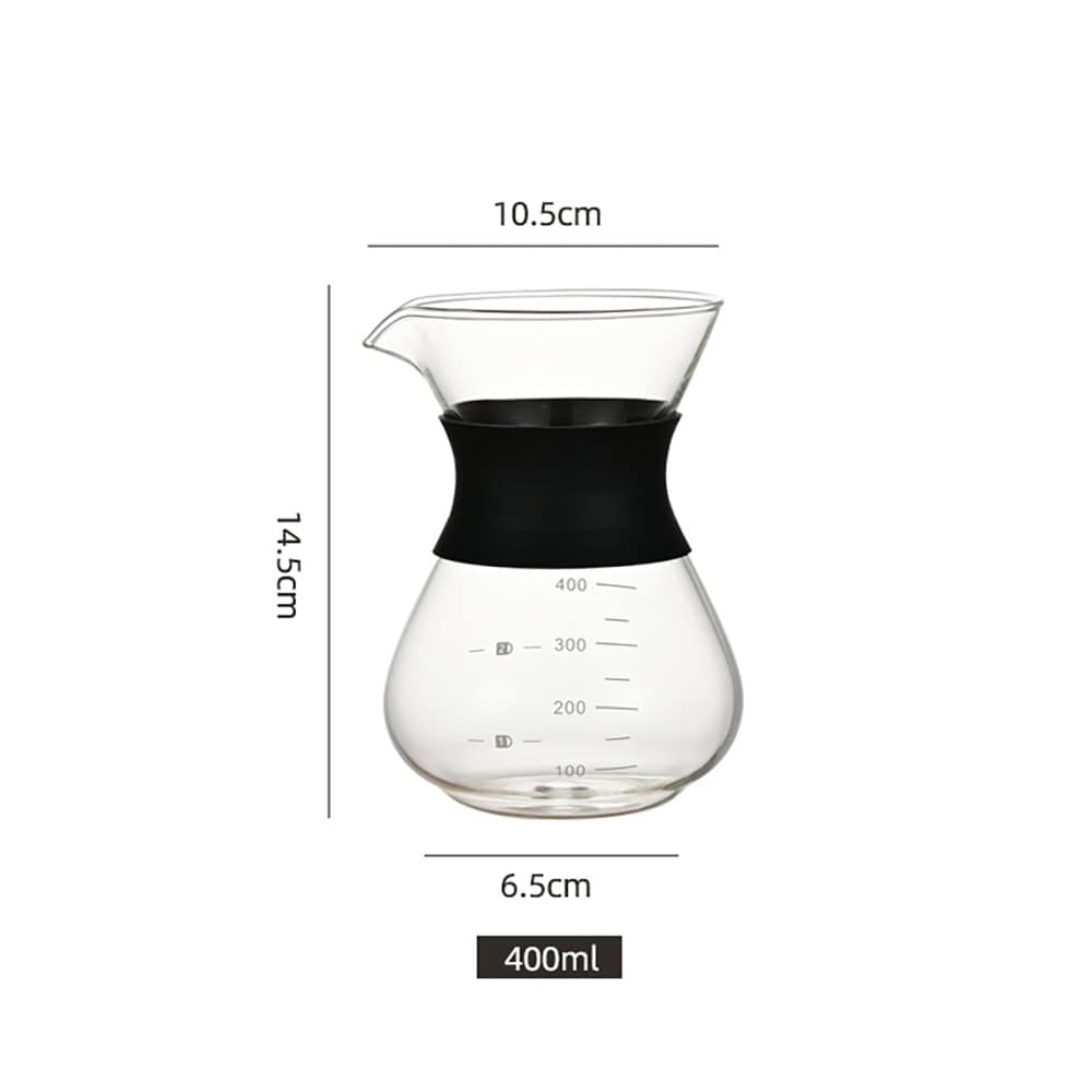 Pour-over-brygger i glass med filter og silikonhåndtak, 400 ml / Kaffebrygger for manuell brygging