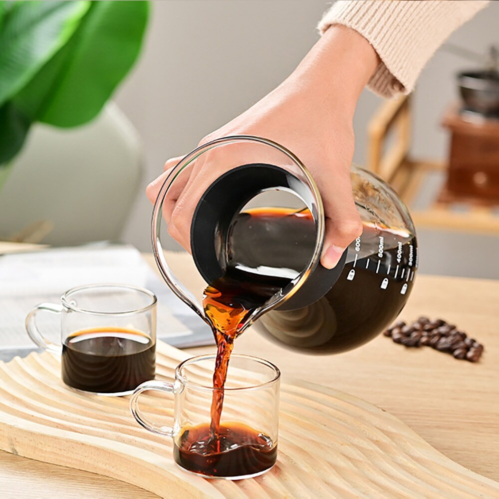 Pour-over-brygger i glass med filter og silikonhåndtak, 600 ml / Kaffebrygger for manuell brygging