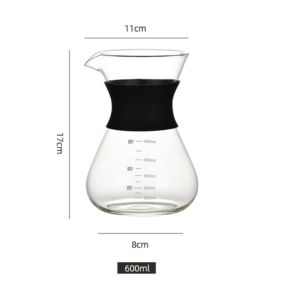 Pour-over-brygger i glass med filter og silikonhåndtak, 600 ml / Kaffebrygger for manuell brygging