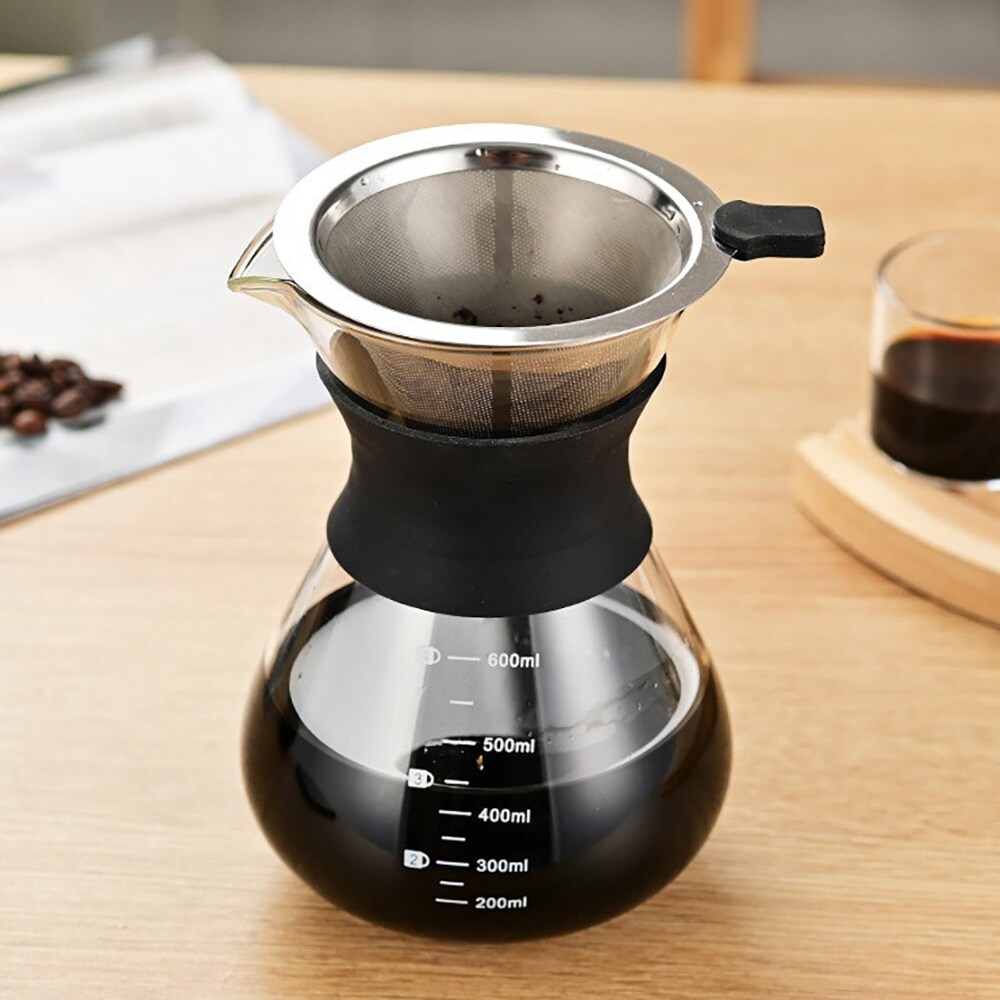 Pour-over-brygger i glass med filter og silikonhåndtak, 600 ml / Kaffebrygger for manuell brygging