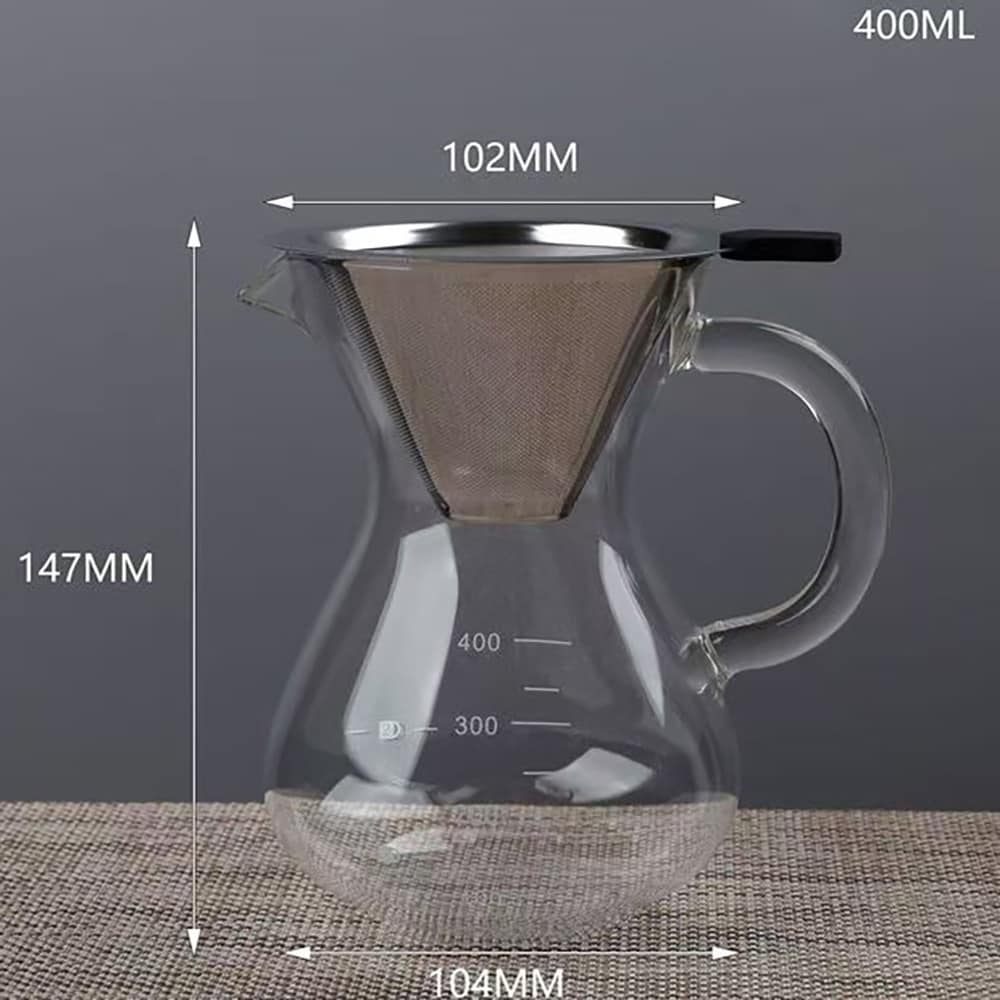 Pour-over-kanne i glass med filter i rustfritt stål, 400 ml / Kaffekanne for manuell brygging