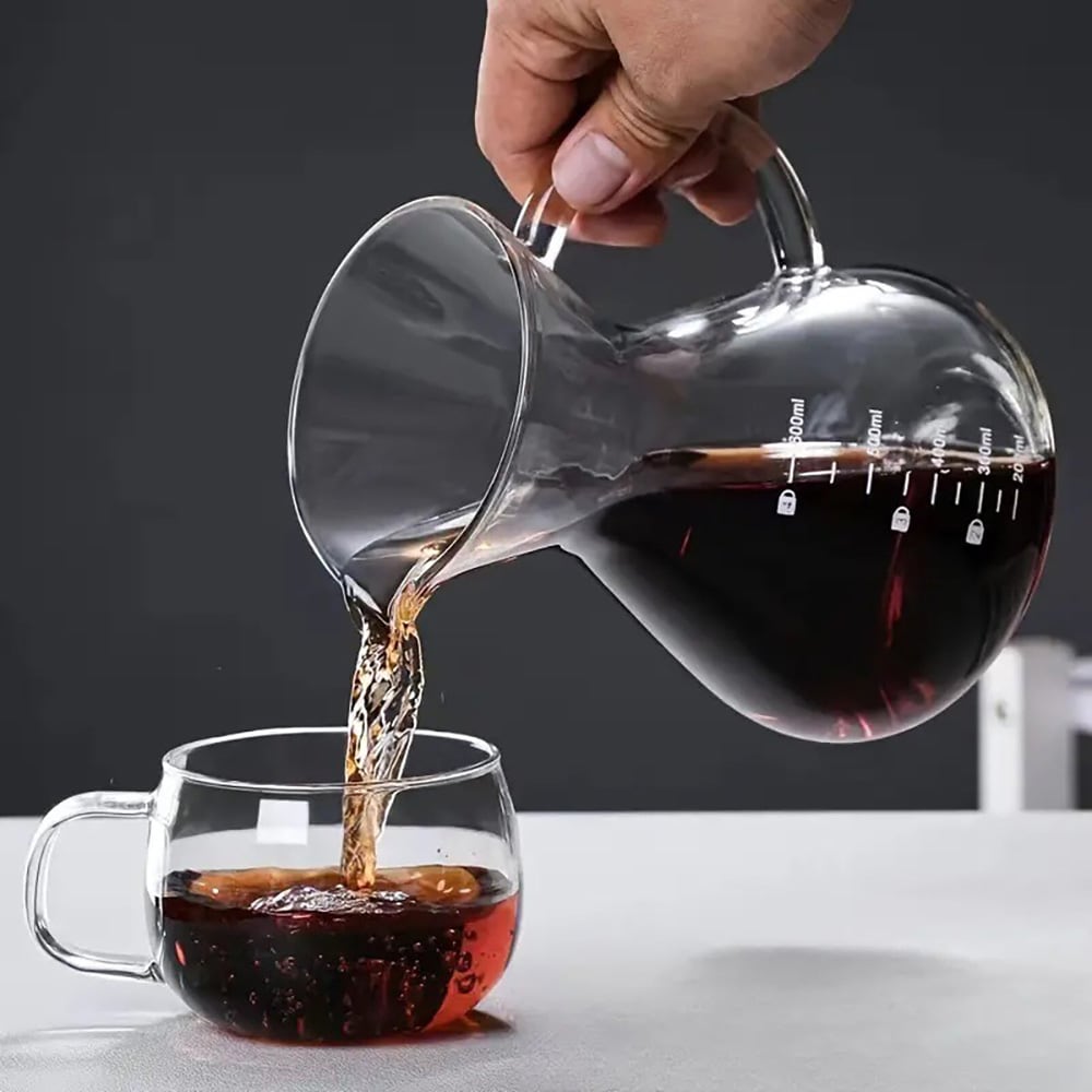 Pour-over-kanne i glass med filter i rustfritt stål, 600 ml / Kaffekanne for manuell brygging