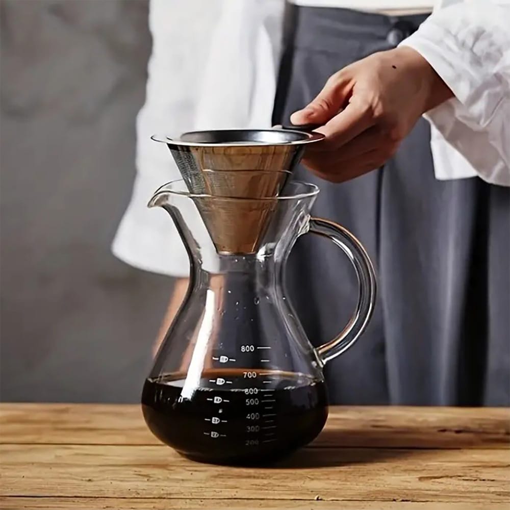 Pour-over-kanne i glass med filter i rustfritt stål, 800 ml / Kaffekanne for manuell brygging