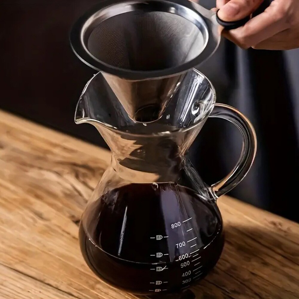 Pour-over-kanne i glass med filter i rustfritt stål, 800 ml / Kaffekanne for manuell brygging