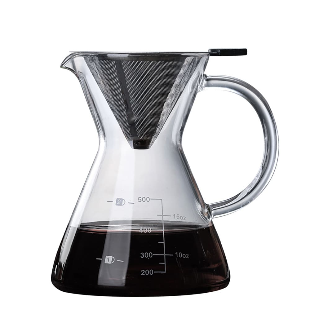 Pour-over-kanne i glass med filter i rustfritt stål, 500 ml / Kaffekanne for manuell brygging