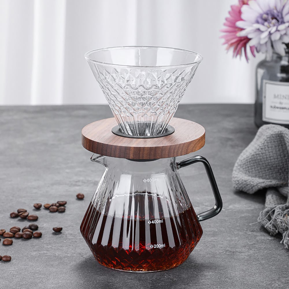 Pour-over-bryggesett i glass med filter / Kaffebryggesett med dryppfilter