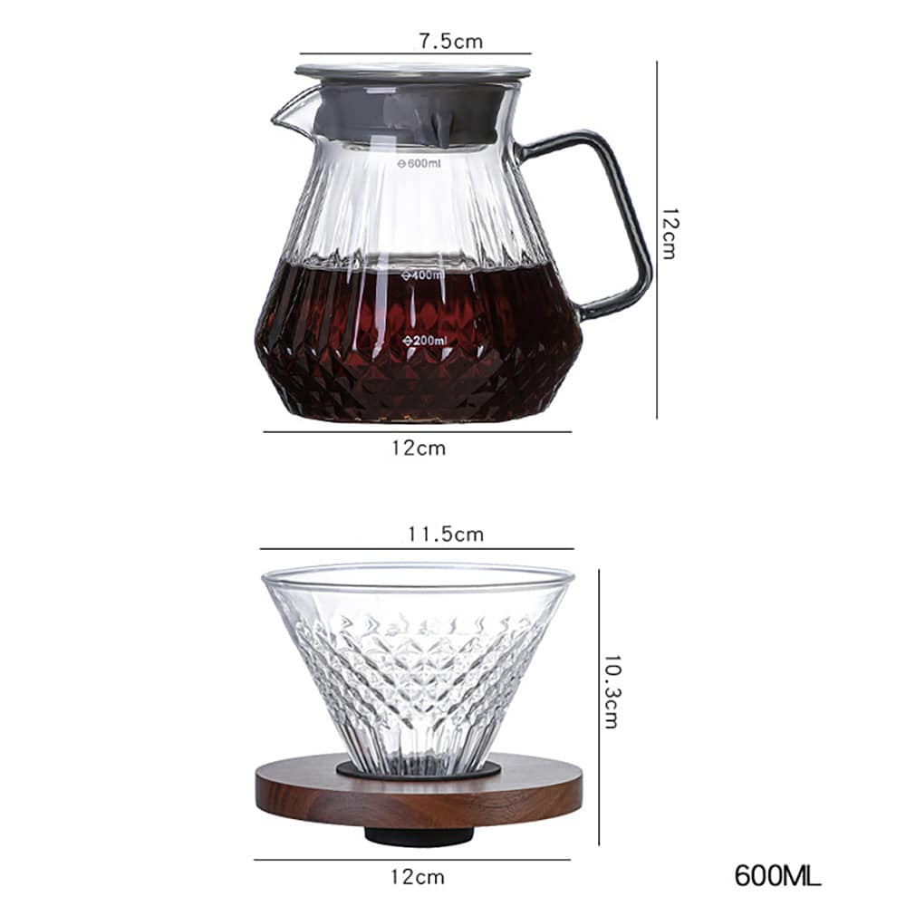 Pour-over-bryggesett i glass med filter / Kaffebryggesett med dryppfilter