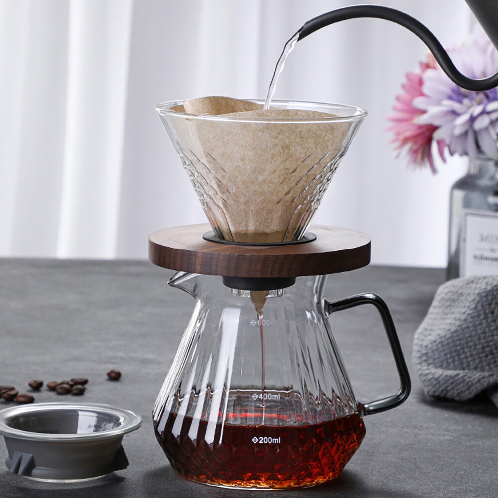 Pour-over-bryggesett i glass med filter / Kaffebryggesett med dryppfilter