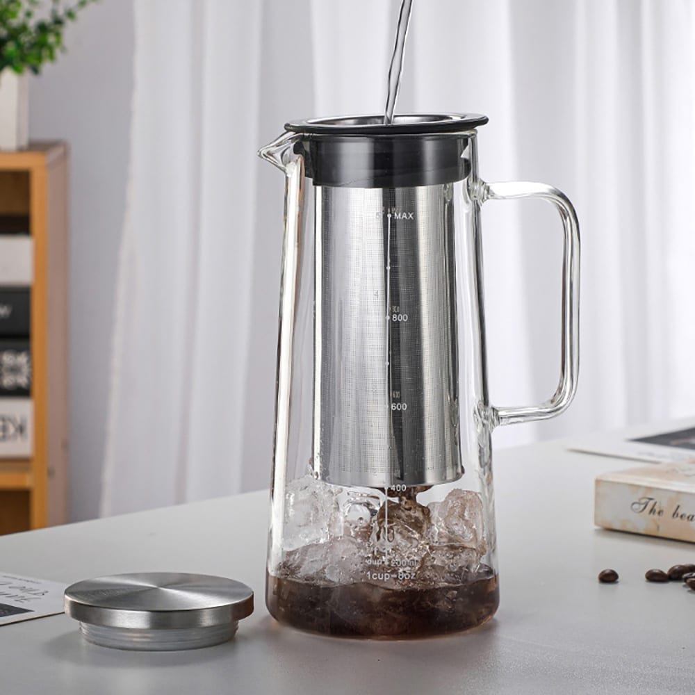 Cold brew-kanne i glass med filter og lokk, 1000 ml / Cold brew-brygger