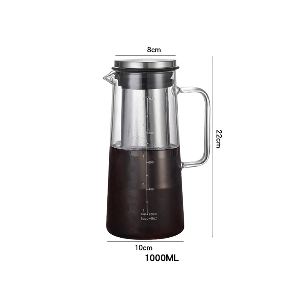 Cold brew-kanne i glass med filter og lokk, 1000 ml / Cold brew-brygger