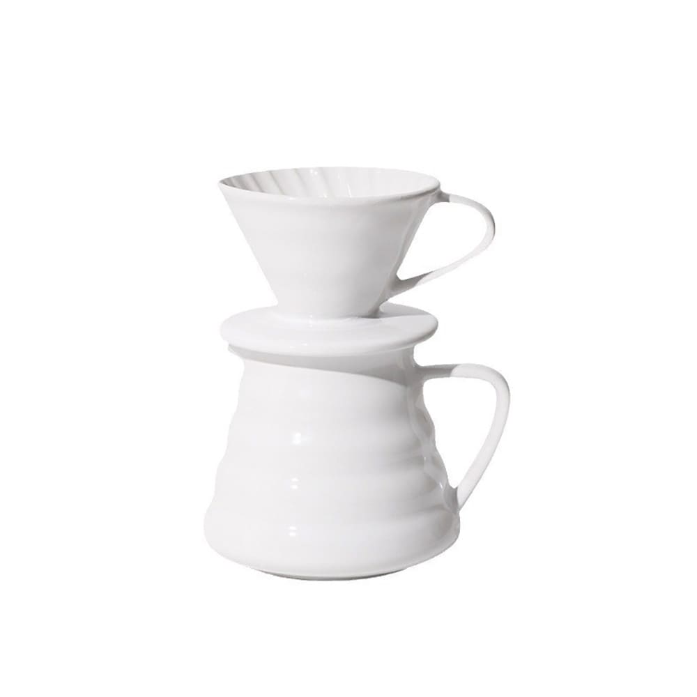 Pour over-kaffesett i keramikk / hvit filterholder med kanne / sett for håndbrygging av dryppkaffe, 1–2 kopper