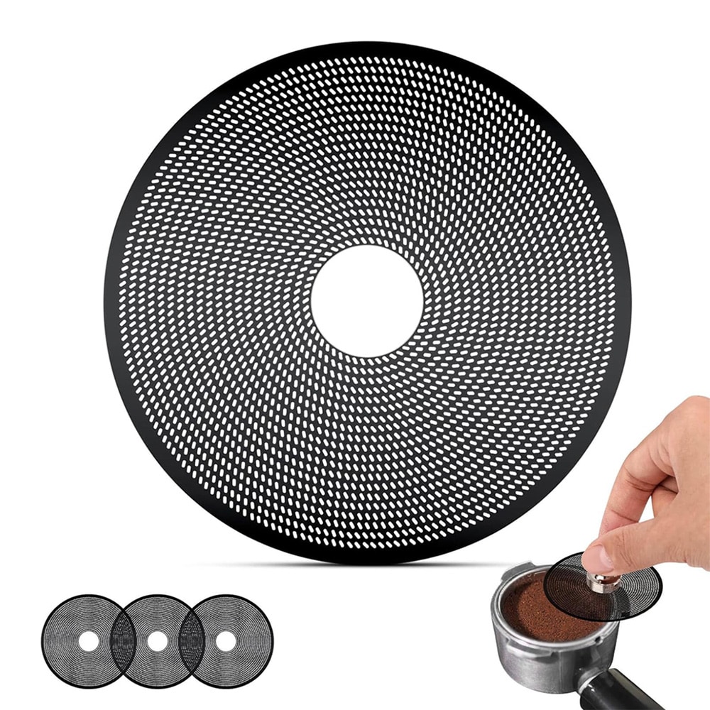 Puckfilter 58,5 mm 3-pakning / espresso puck screen med hull i midten 0,2 mm / espressofilter – svart