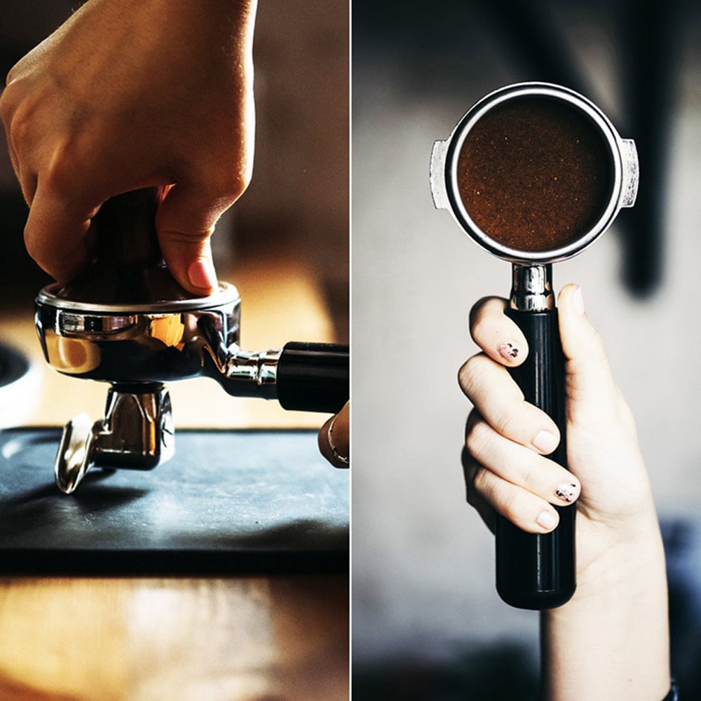 Fjærbelastet kaffetamper 58 mm / tamper med flat base / espressotilbehør og baristautstyr