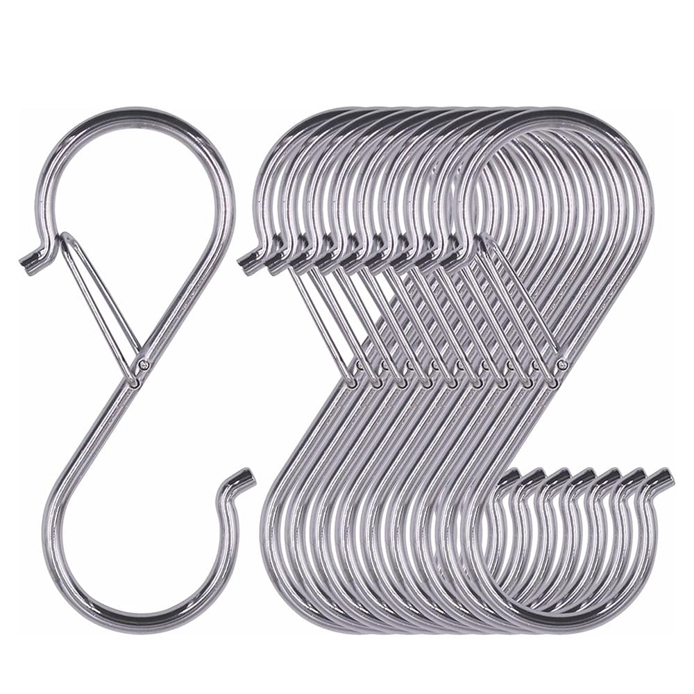 Robust S-krok i metall, 20-pakning – Sølv / S-formede metallkroker