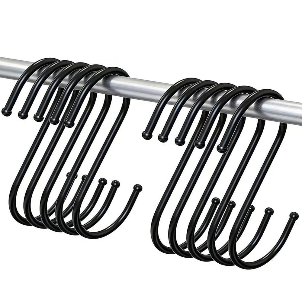 Robust S-krok i metall, 70 mm, 20-pakning – Svart / S-formede metallkroker