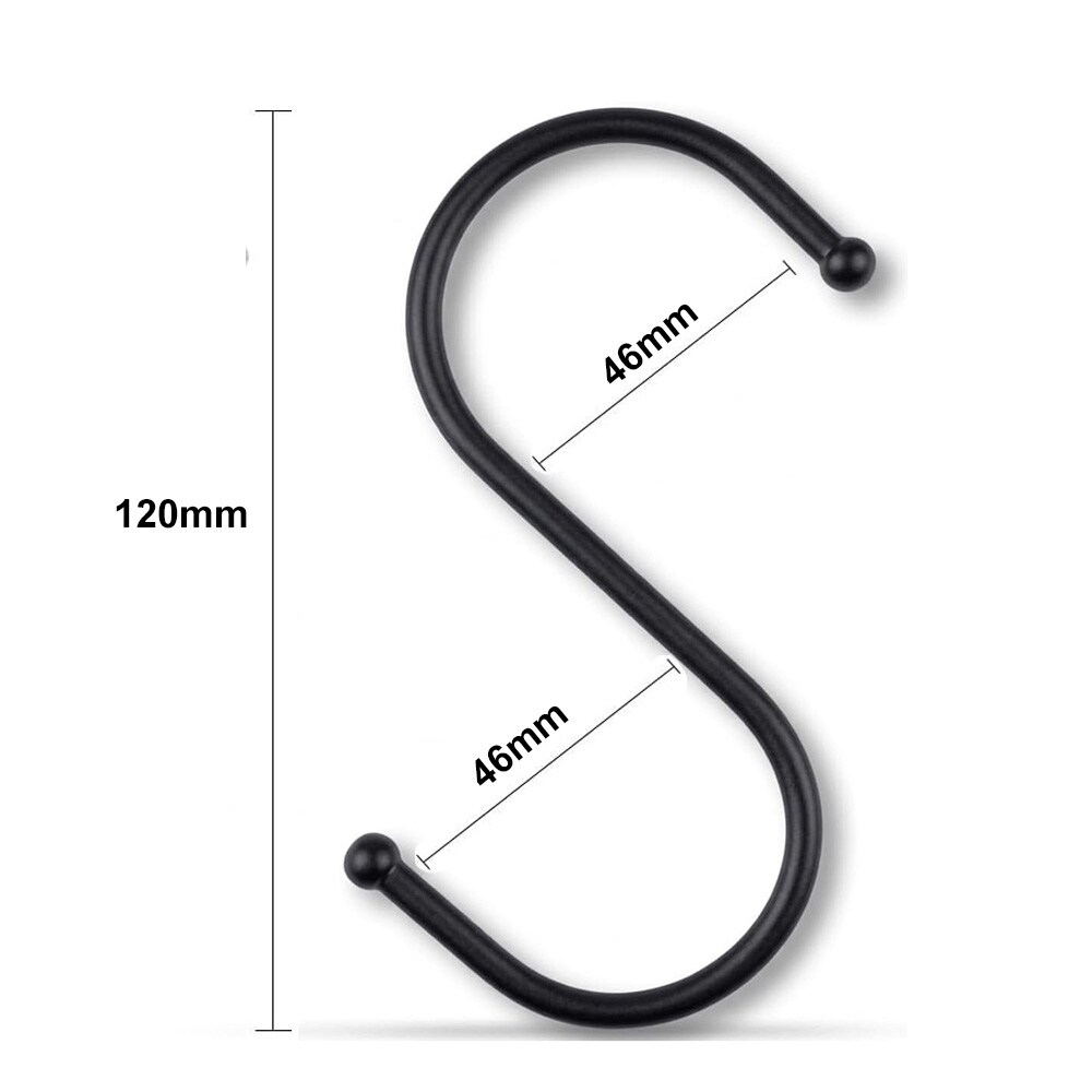 Robust S-krok i metall, 120 mm, 20-pakning – Svart / S-formede metallkroker