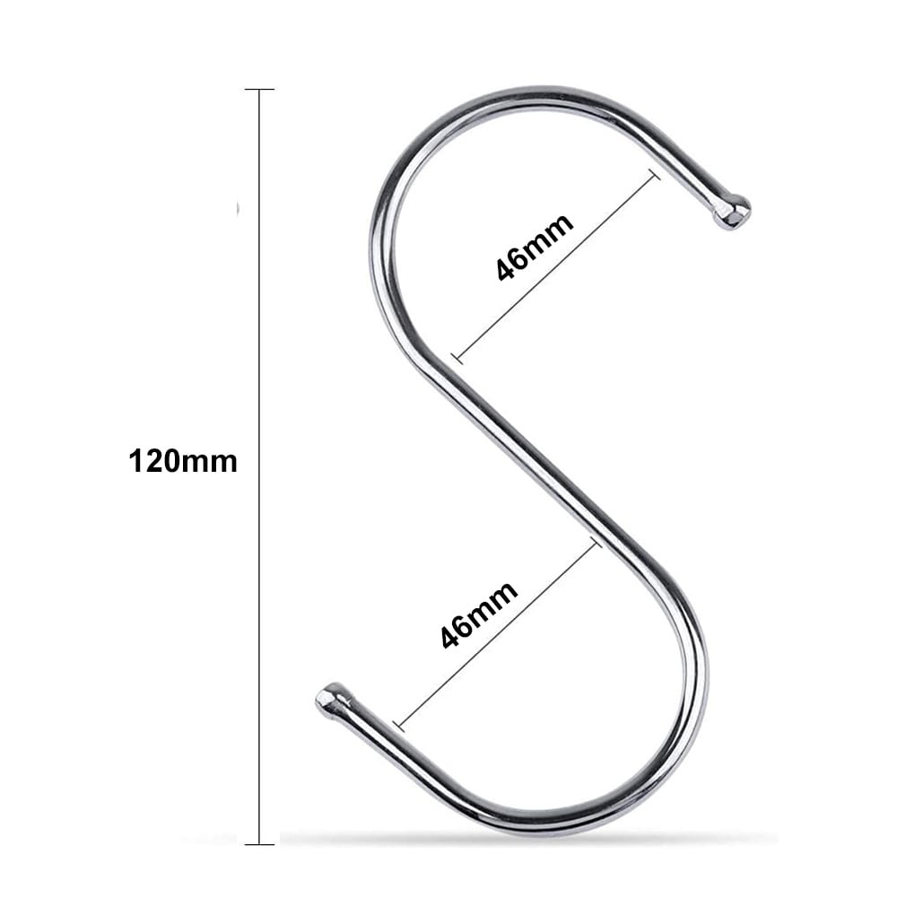 Robust S-krok i metall, 120 mm, 20-pakning – Sølv / S-formede metallkroker