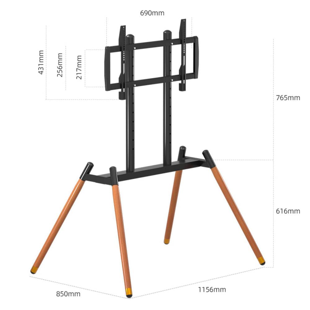 Gulvstativ for TV 37–86″ / TV-stativ i karbonstål og bøk / VESA opptil 400 × 600 mm