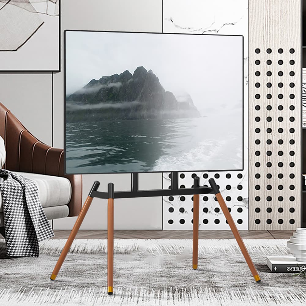 Gulvstativ for TV 37–86″ / TV-stativ i karbonstål og bøk / VESA opptil 400 × 600 mm