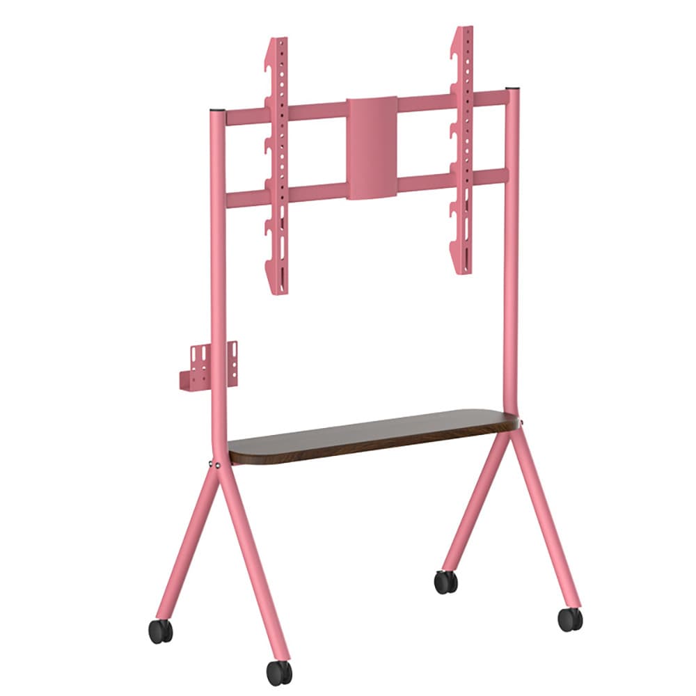Gulvstativ for TV 32–75″ / TV-stativ med hjul, hylle og VESA-støtte 200–600 mm – Rosa