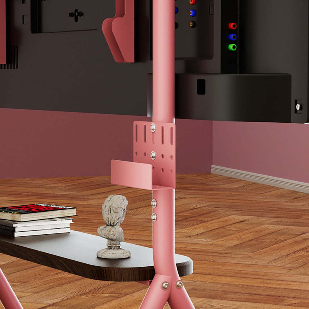Gulvstativ for TV 32–75″ / TV-stativ med hjul, hylle og VESA-støtte 200–600 mm – Rosa