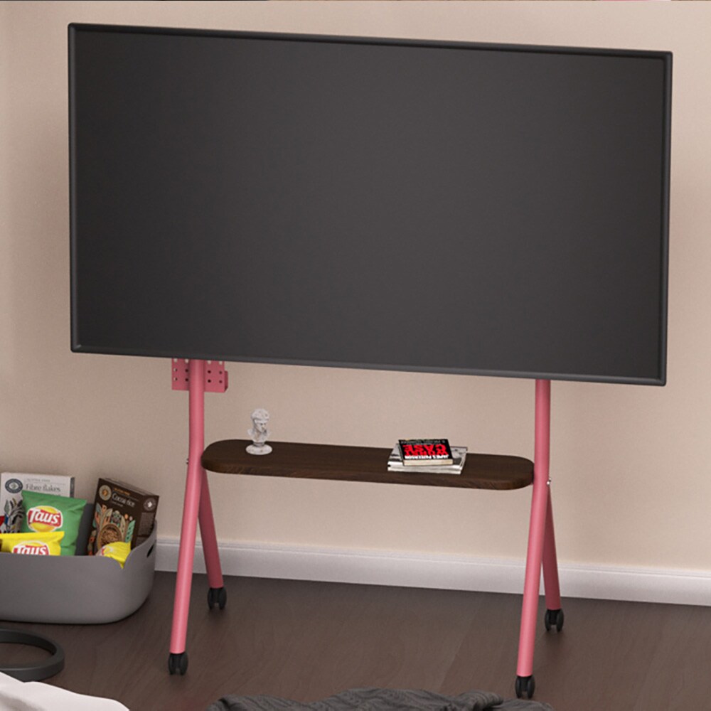 Gulvstativ for TV 32–75″ / TV-stativ med hjul, hylle og VESA-støtte 200–600 mm – Rosa