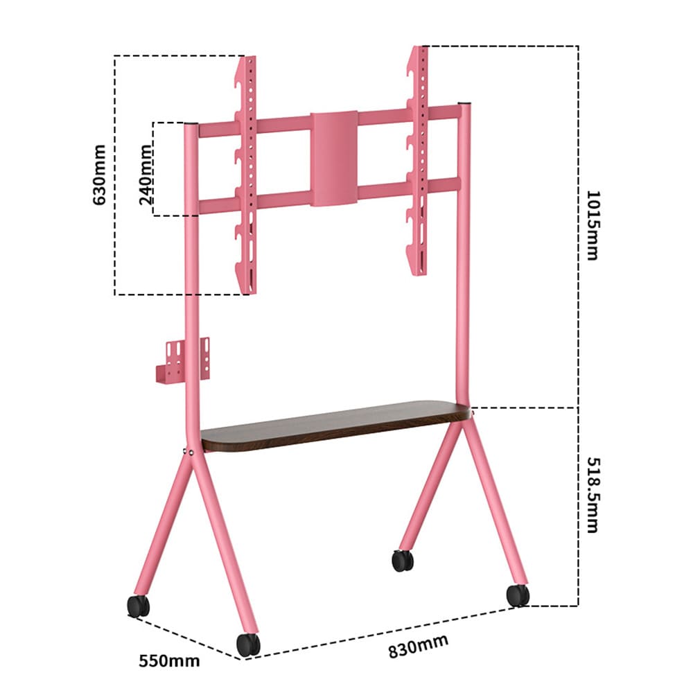 Gulvstativ for TV 32–75″ / TV-stativ med hjul, hylle og VESA-støtte 200–600 mm – Rosa
