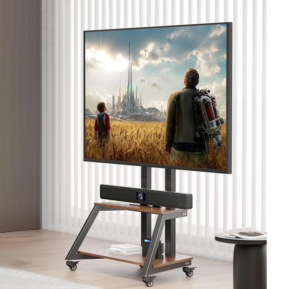 Gulvstativ for TV 32–75″ / TV-stativ med hjul, 2 hyller og VESA opptil 400 × 600 mm