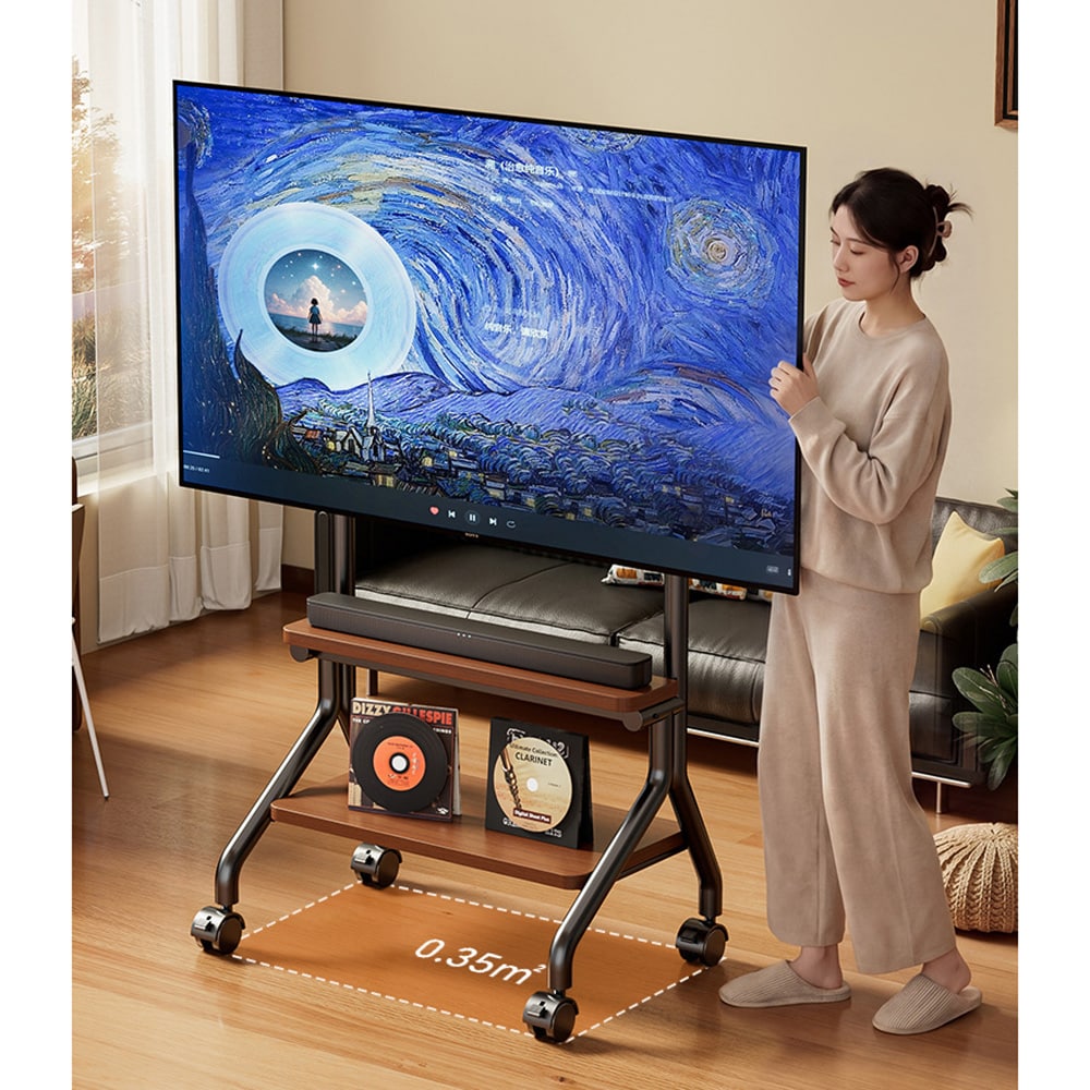 Gulvstativ for TV 32–90″ / TV-stativ med hjul, 2 hyller og VESA opptil 600 × 600 mm