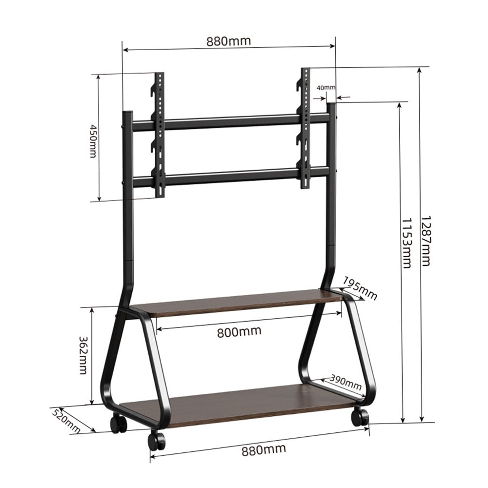 Gulvstativ for TV 32–75″ / TV-stativ med hjul, 2 hyller og VESA 800 × 400 mm