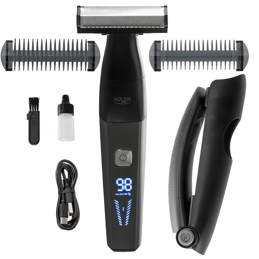 Adler kroppstrimmer med sammenleggbart håndtak / Kroppsbarbermaskin med langt håndtak