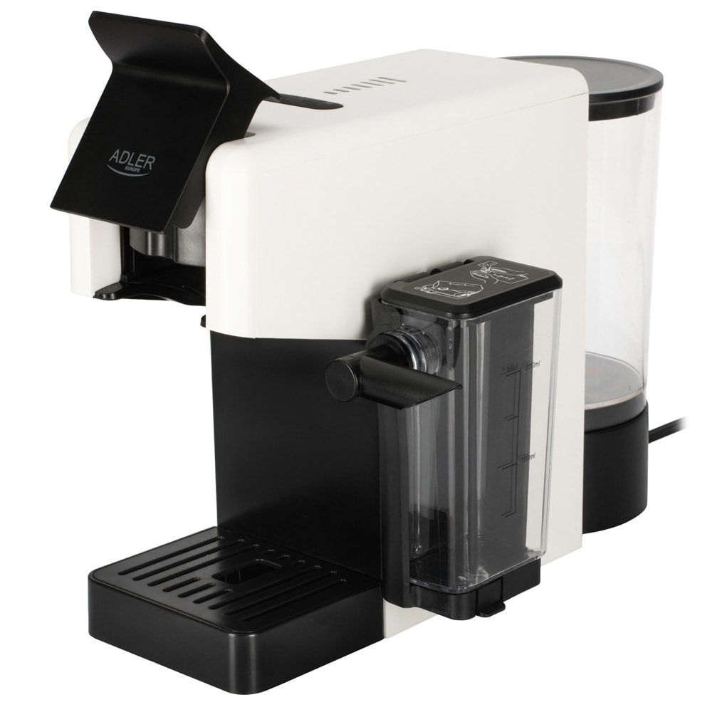 Adler AD 4391 kapselmaskin / kaffemaskin med melkeskummer, 20 bar og 8 kapseladaptere – Hvit/svart