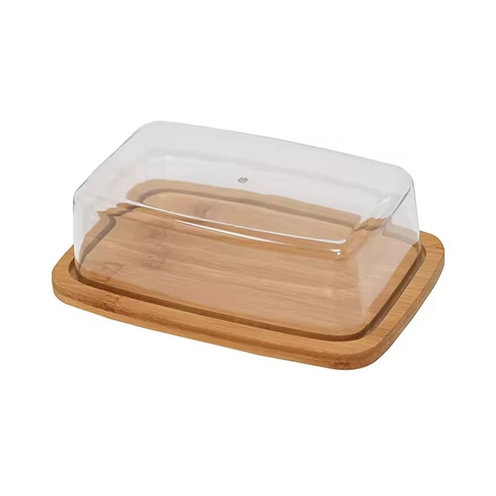 Smørskål i bambus / smørboks med gjennomsiktig lokk og serveringsbrett 24×18×7,5 cm