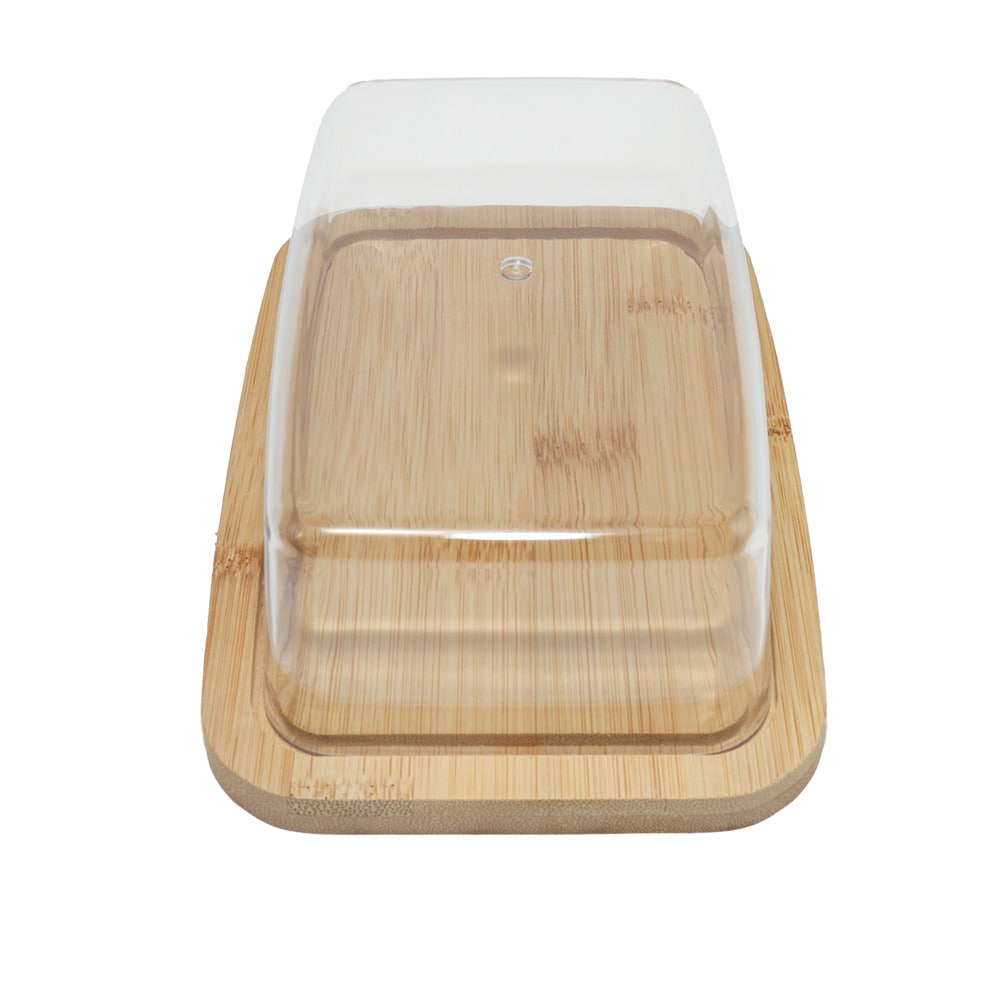Smørskål i bambus / smørboks med gjennomsiktig lokk og serveringsbrett 24×18×7,5 cm