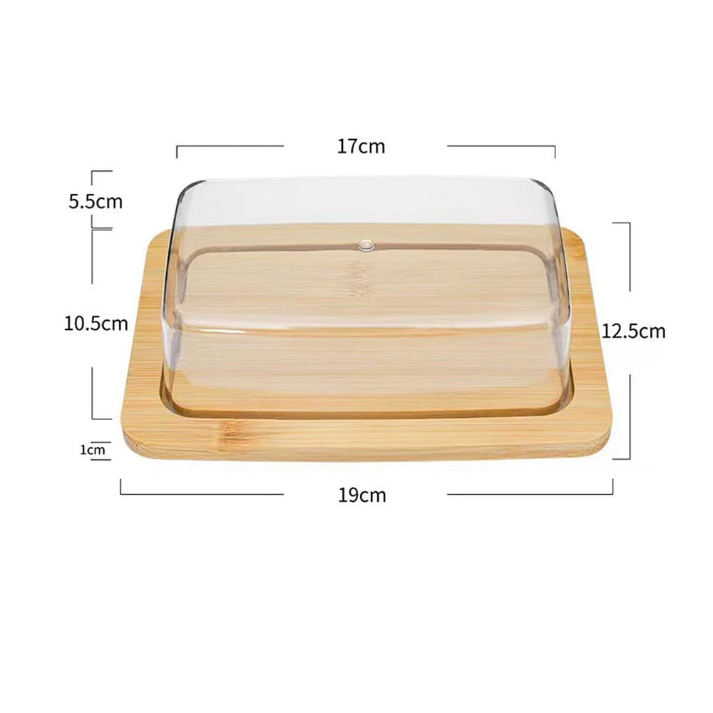 Smørskål i bambus / smørboks med gjennomsiktig lokk og serveringsbrett 24×18×7,5 cm
