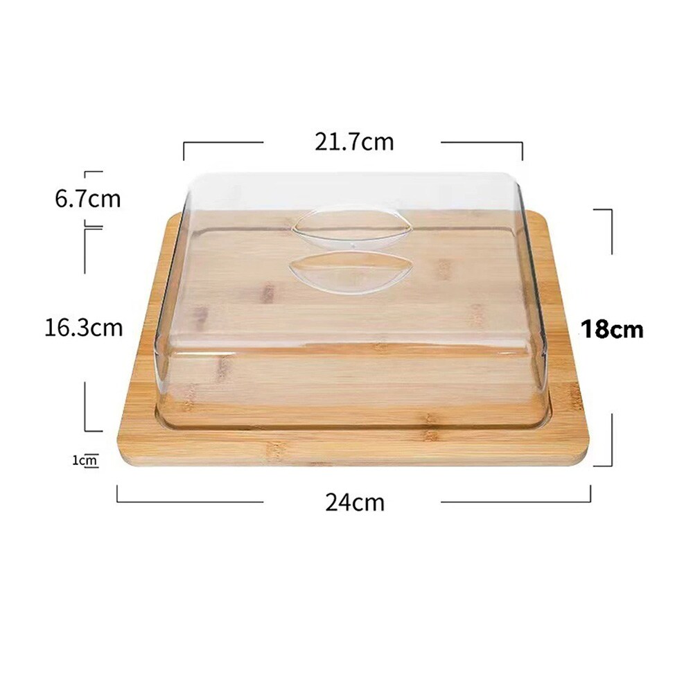 Smørskål i bambus / smørboks med gjennomsiktig lokk 24×18×7,5 cm