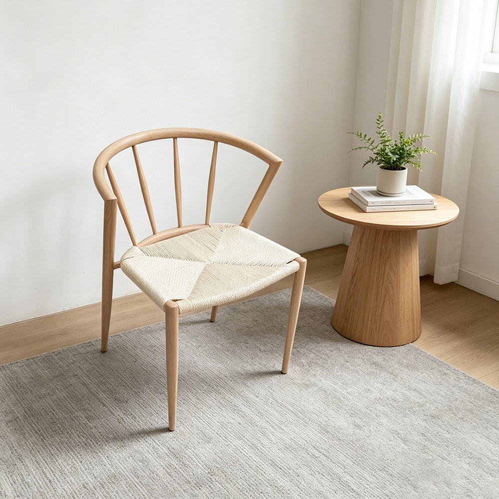 Spisestol med armlener / stol med flettet sete, metallram og jutesnor 44×46×70 cm