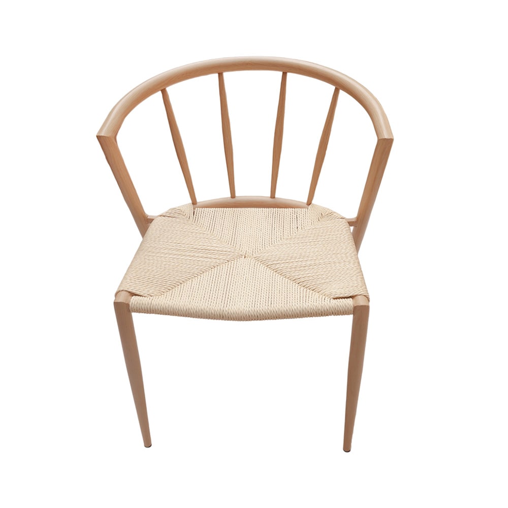 Spisestol med armlener / stol med flettet sete, metallram og jutesnor 44×46×70 cm