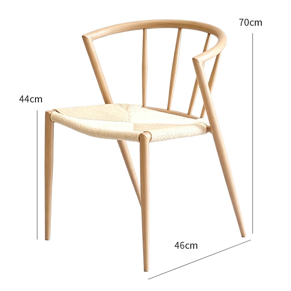 Spisestol med armlener / stol med flettet sete, metallram og jutesnor 44×46×70 cm