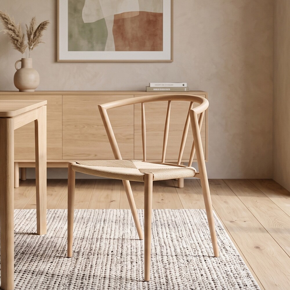 Spisestol med armlener / stol med flettet sete, metallram og jutesnor 44×46×70 cm